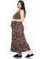 Preview: MONIKA Maxi Umstands- und Stillkleid mit Volant (Blumenparadies auf schwarz)