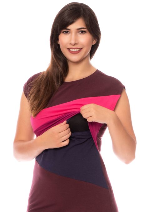 KYRA Umstands- und Stillshirt Colour-Block (aubergine)