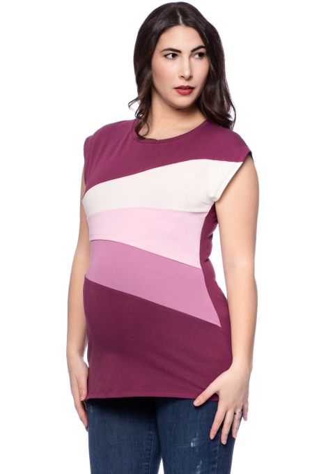 KYRA Colour-Block Umstands- und Stillshirt kurzarm (cassis/vanille/rose/rosa/22)