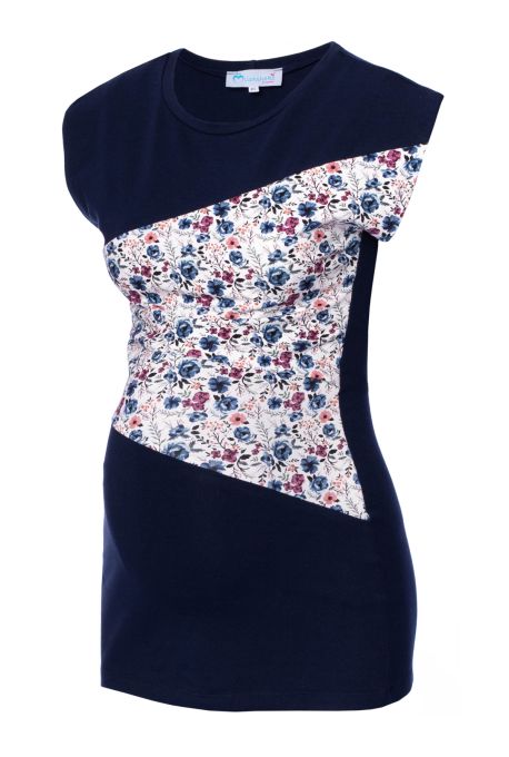 KYRA Umstands- und Stillshirt aus Bio Baumwolljersey in marine mit Blumenmuster