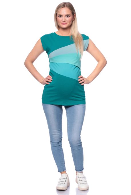 KYRA Colour-Block Umstands- und Stillshirt kurzarm (petrol/graublau/türkis/blau)