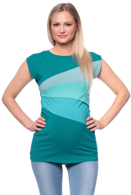 KYRA Colour-Block Umstands- und Stillshirt kurzarm (petrol/graublau/türkis/blau)