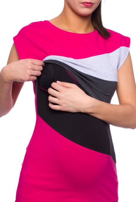 KYRA Colour-Block kurzarm Umstands- und Stillshirt