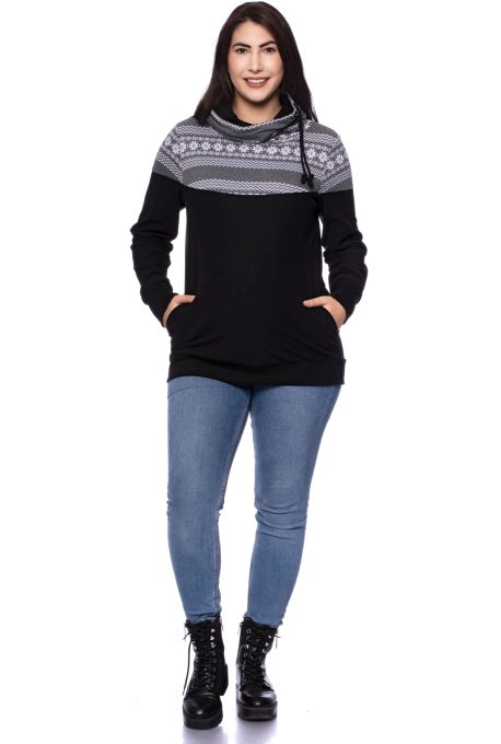 ALAN Umstands- und Stillpullover aus Bio Baumwolle (schwarz mit Norwegermuster grau)