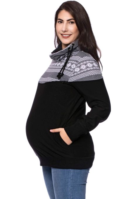 ALAN Umstands- und Stillpullover aus Bio Baumwolle (schwarz mit Norwegermuster grau)