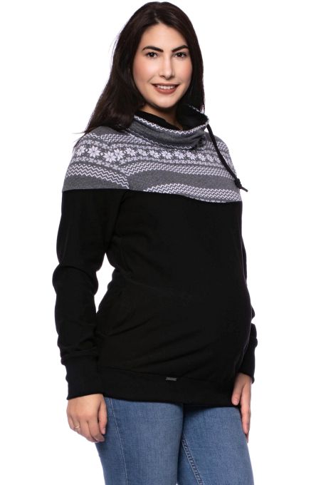 ALAN Umstands- und Stillpullover aus Bio Baumwolle (schwarz mit Norwegermuster grau)