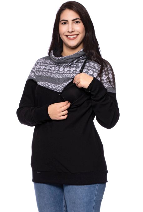 ALAN Umstands- und Stillpullover aus Bio Baumwolle (schwarz mit Norwegermuster grau)