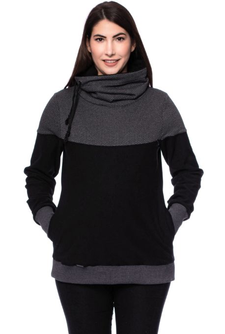 ALAN Umstands- und Stillpullover aus Bio Baumwolle (schwarz mit grauen Strickmuster)