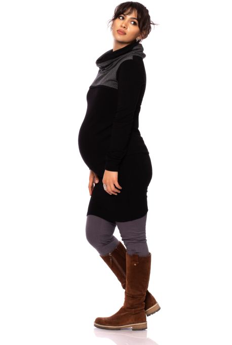 LEXI Umstands-& Stillkleid aus weichem French-Terry (schwarz/grau)