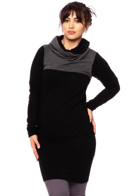 LEXI Umstands-& Stillkleid aus weichem French-Terry (schwarz/grau)