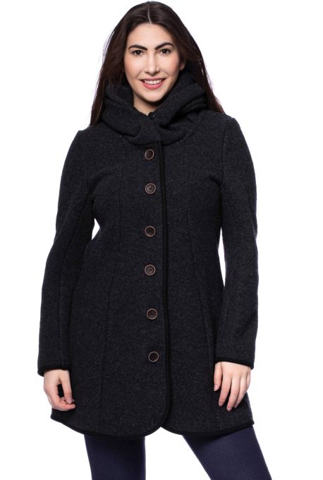 GRETCHEN Kurzmantel aus reiner (Merinowolle) in anthrazit mit schwarz - 100 % made in Germany