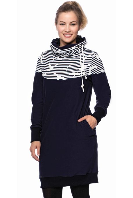 HANIA gemütliches Sweat Umstands- und Stillkleid (marine/Möwen)