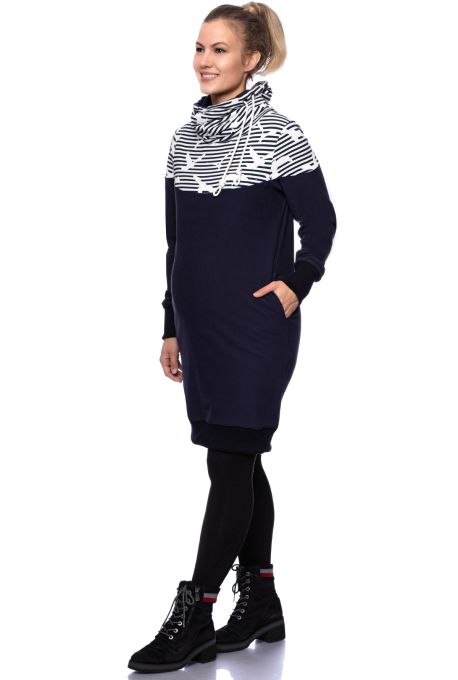 HANIA gemütliches Sweat Umstands- und Stillkleid (marine/Möwen)