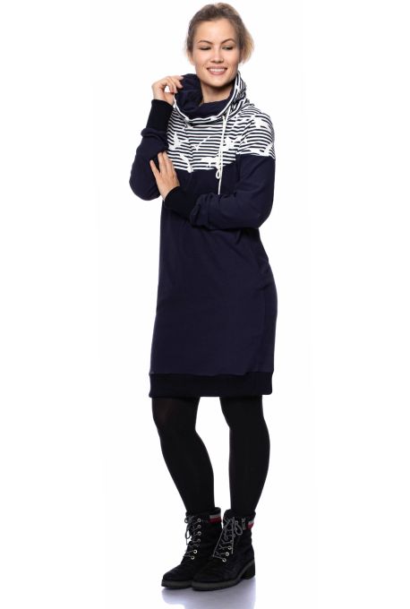 HANIA gemütliches Sweat Umstands- und Stillkleid (marine/Möwen)