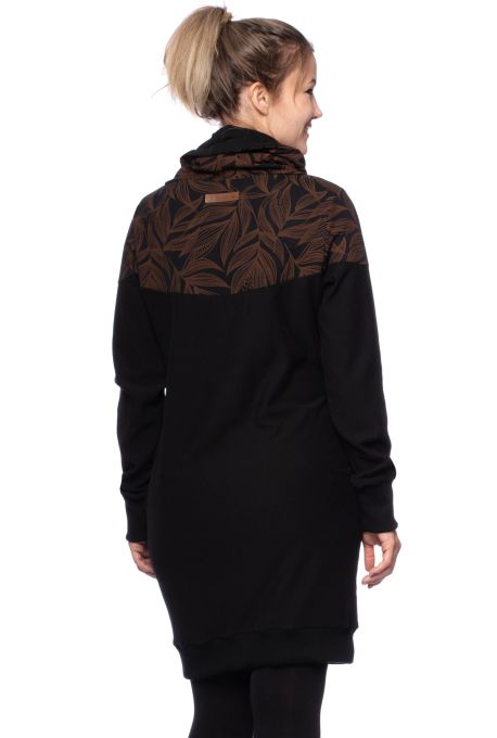 HANIA gemütliches Sweat Umstands- und Stillkleid (schwarz/braune Ranken)