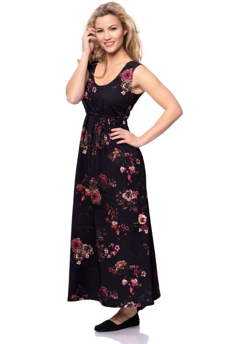LIVIA Maxi Kleid (Japanese Boho Floral) vintage schwarz aus Bio Baumwolle