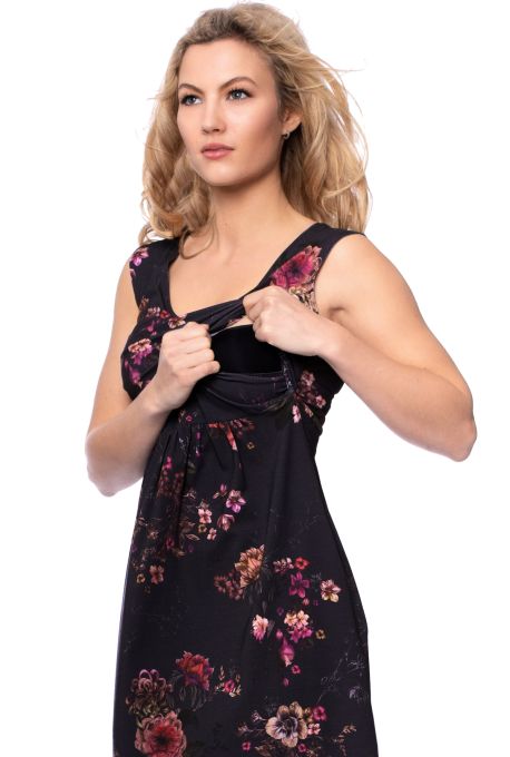LIVIA Maxi Kleid (Japanese Boho Floral) vintage schwarz aus Bio Baumwolle