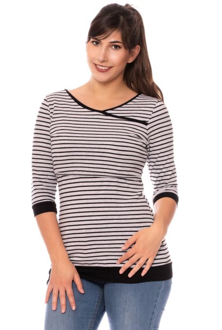 MARLENA 3/4 Arm Umstands- & Stillshirt grau/schwarz aus Bio Baumwolle
