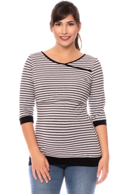 MARLENA 3/4 Arm Umstands- & Stillshirt grau/schwarz aus Bio Baumwolle