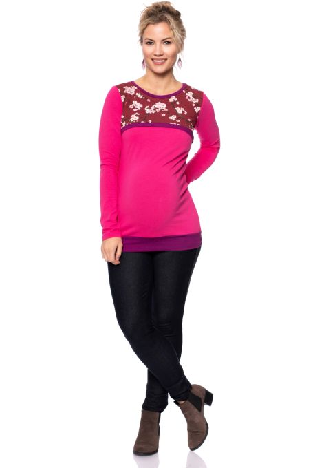 LANNY Umstands- & Stillshirt langarm aus Bio Baumwolle/Modal (pink/bordeaux Blütenprint)