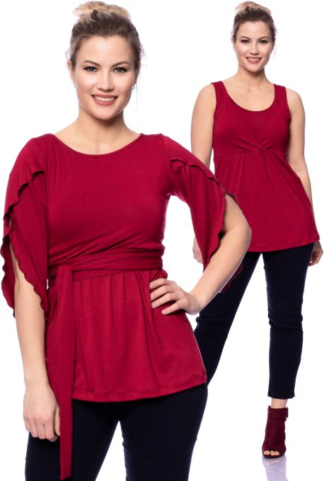 2 tlg. VARIO-SET (LUNA & NANA) Umstands- und Stillshirt mit Croptop aus Bambus-Viskose (bordeaux)