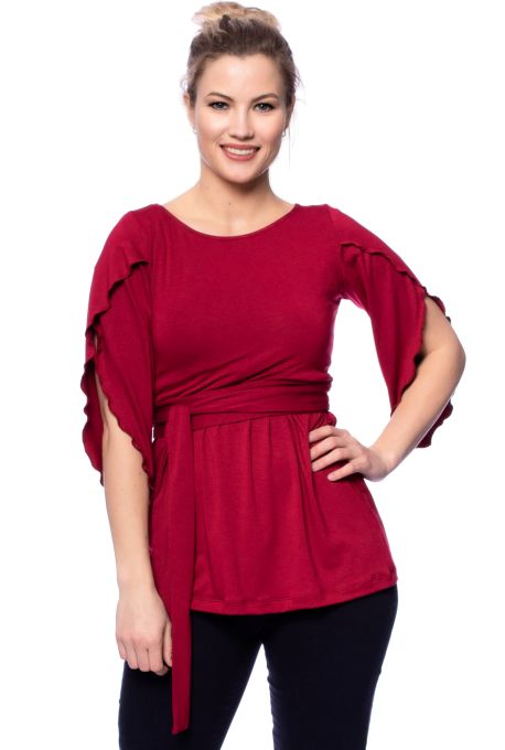 2 tlg. VARIO-SET (LUNA & NANA) Umstands- und Stillshirt mit Croptop aus Bambus-Viskose (bordeaux)