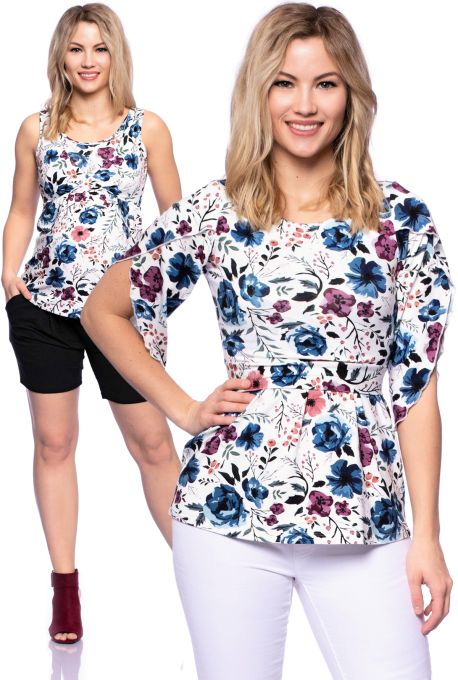 2 tlg. VARIO-SET (LUNA & NANA) Umstands- und Stillshirt mit Croptop (Berry Meadow Floral on Cream)