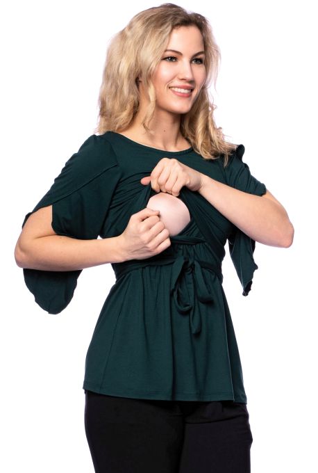 2 tlg. VARIO-SET (LUNA & NANA) Umstands- und Stillshirt mit Croptop aus Bambus-Viskose (flaschengrün)