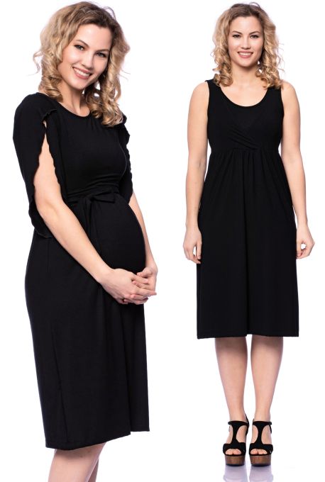 2 tlg. VARIO-SET (LUNA & ESTHA) Umstands- und Stillkleid mit Croptop aus Bambus-Viskose (schwarz)