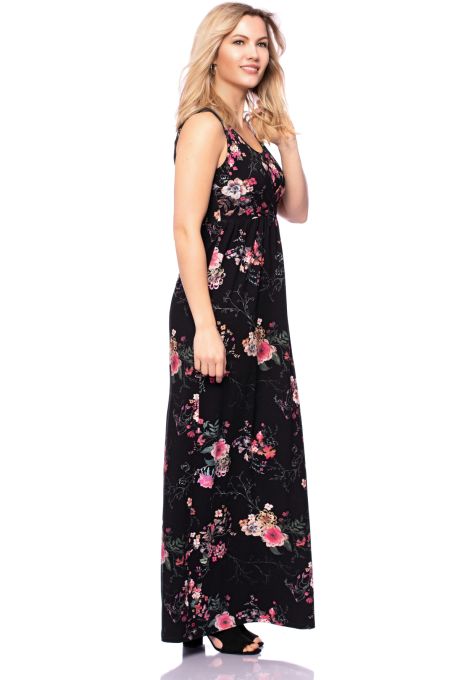 2 tlg. VARIO-SET (LUNA & LAUREN) Maxi Umstands-und Stillkleid mit Croptop aus Bambus-Viskose (Japanese Boho Floral)