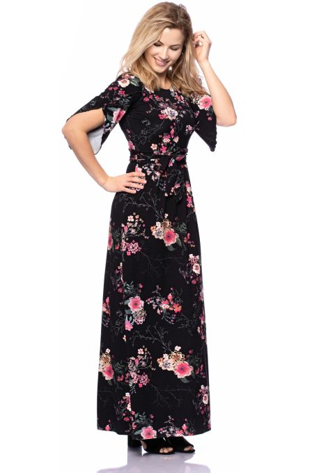 2 tlg. VARIO-SET (LUNA & LAUREN) Maxi Umstands-und Stillkleid mit Croptop aus Bambus-Viskose (Japanese Boho Floral)