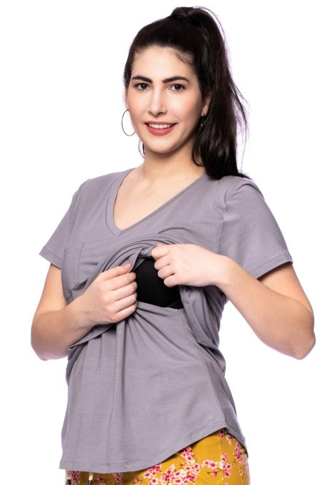 CASSI zweilagiges Oversized Umstands- und Stillshirt aus Tencel-Modal (hellgrau)