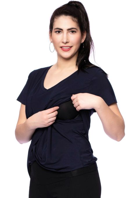 CASSI two-layer oversized maternity and nursing shirt made of modal in marine