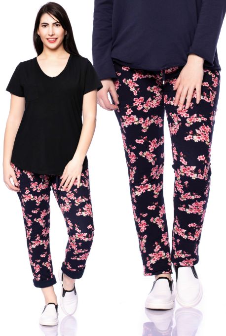 GLEN Sweatpants aus angerauhtem Bio Sweat (marine Kirschblüten)