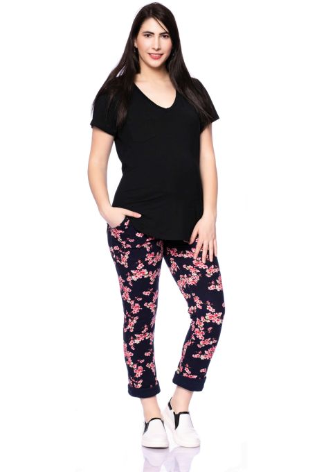GLEN Sweatpants aus angerauhtem Bio Sweat (marine Kirschblüten)
