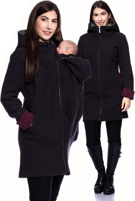 LUISA Tragemantel / Umstandsmantel aus weichem Merino Wollwalk gefüttert (blueberry) - 100 % made in Germany