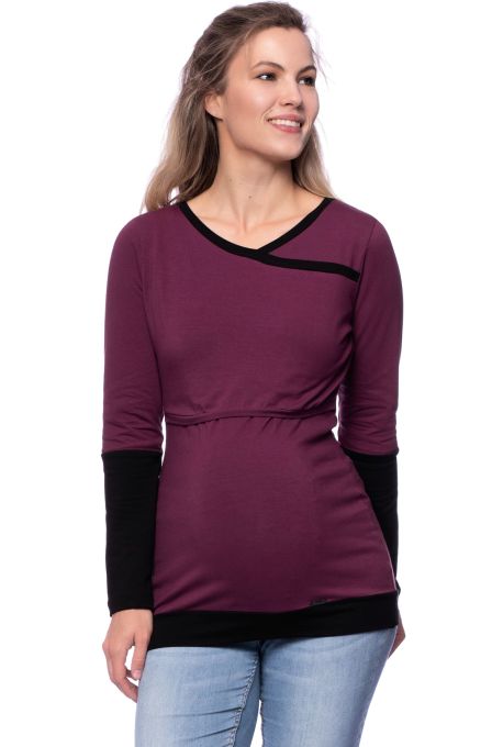 MARLENA Langarm Umstands- und Stillshirt (aubergine)