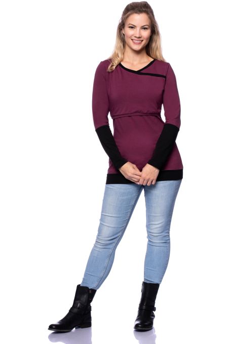 MARLENA Langarm Umstands- und Stillshirt (aubergine)