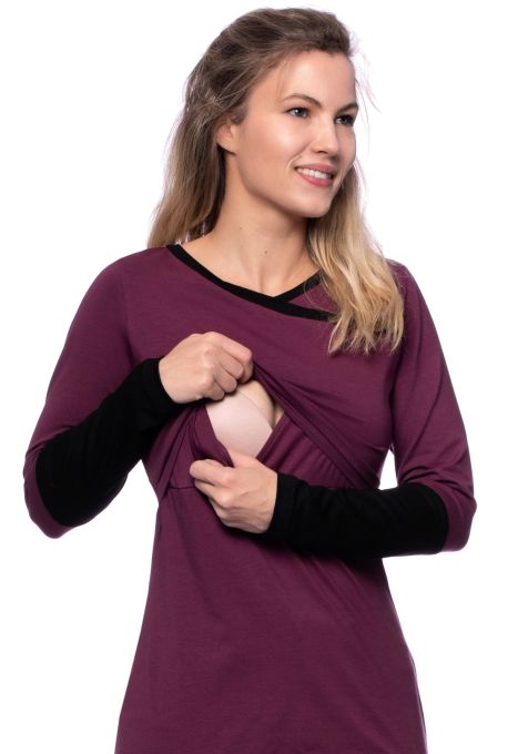 MARLENA Langarm Umstands- und Stillshirt (aubergine)