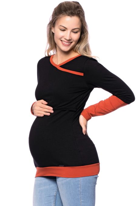 MARLENA Langarm Umstands- & Stillshirt (schwarz)