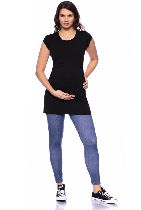 107 BASIC kurzarm Umstands- und Stillshirt extra lang (schwarz oder dunkles Aqua)