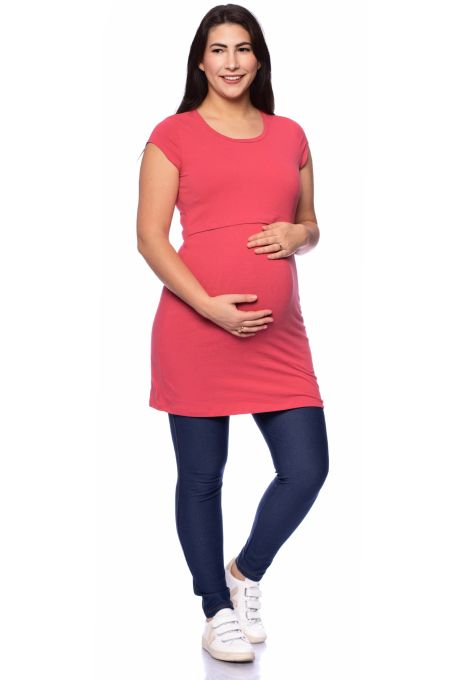 107 BASIC kurzarm Umstands- und Stillshirt extra lang (coral)