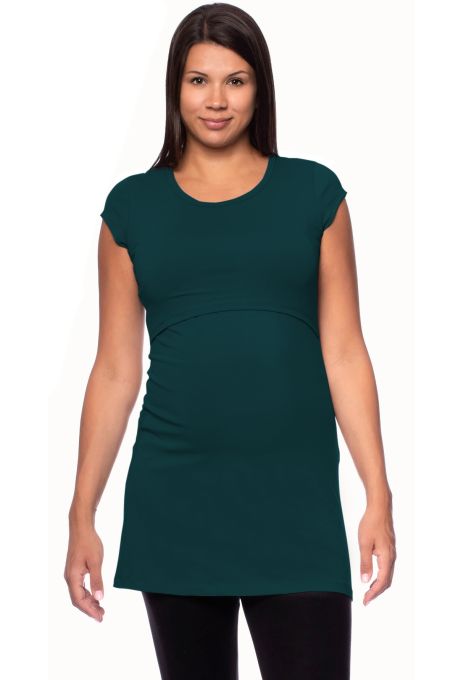 107 BASIC short-sleeved maternity and nursing shirt extra long (bottle green)