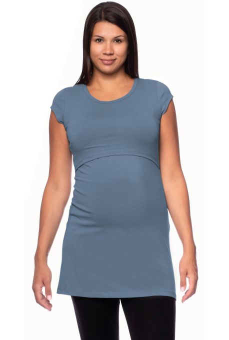 107 BASIC short-sleeved maternity and nursing shirt extra long (jeans)