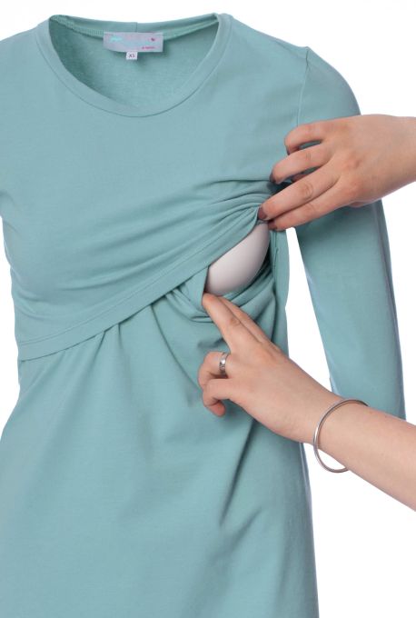 107 BASIC Langarm Umstands- und Stillshirt extra lang aus Bio Baumwolle