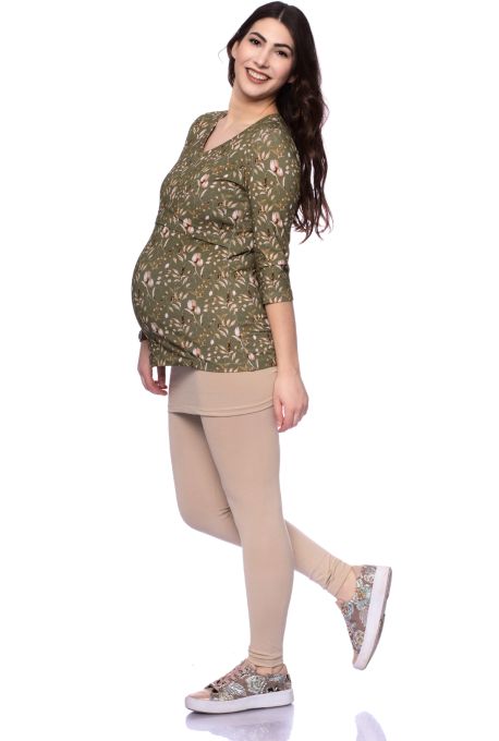 ELLY Umstands- und Stillshirt 3/4 Arm aus Bio Baumwolle (Blümchenprint auf oliv)