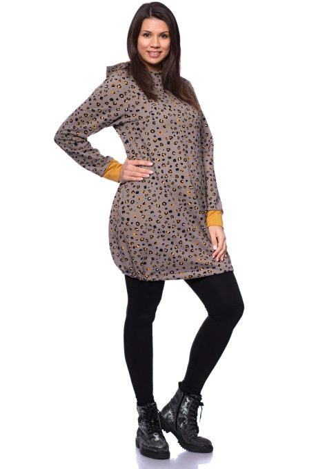 FRIEDA Umstands-Stillhoodiekleid (Leodruck auf grau)