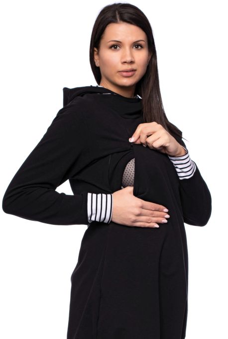 FRIEDA Umstands-Stillhoodiekleid (schwarz)
