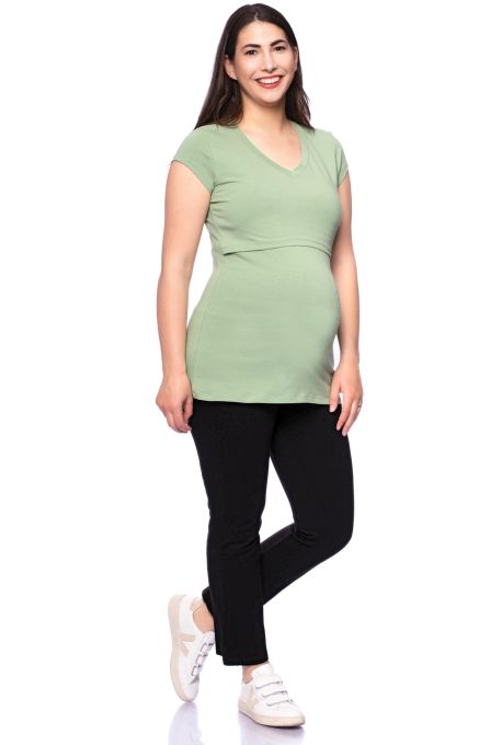 108 BASIC maternity and nursing shirt V-neck short-sleeved (mint green)