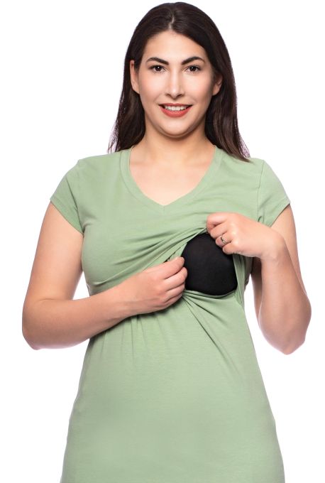 108 BASIC maternity and nursing shirt V-neck short-sleeved (mint green)